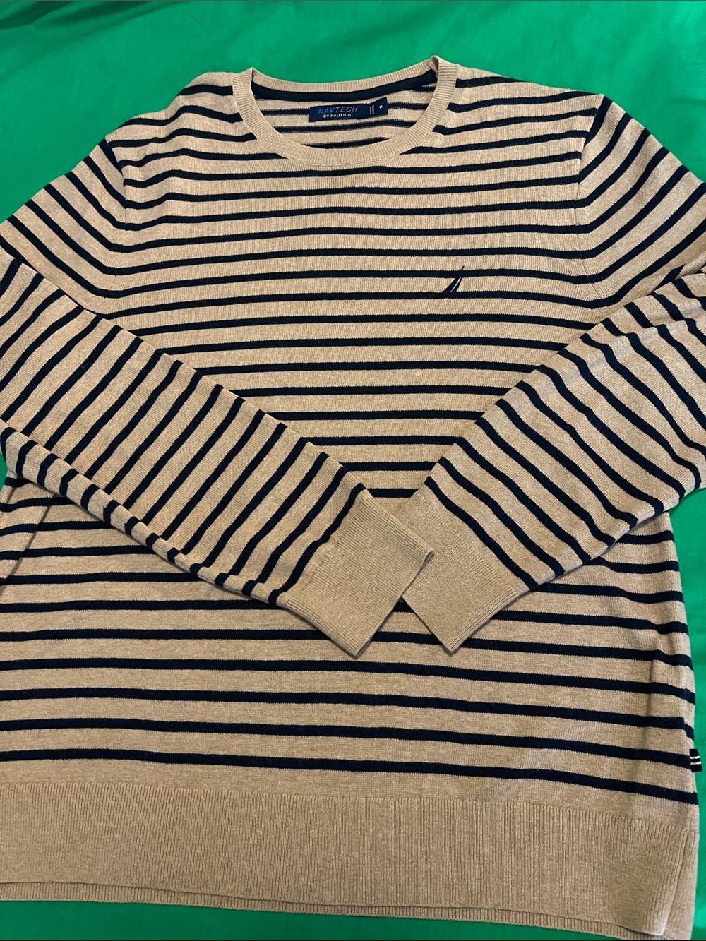 Nautica Striped Crewneck Sweater in Beige and Navy